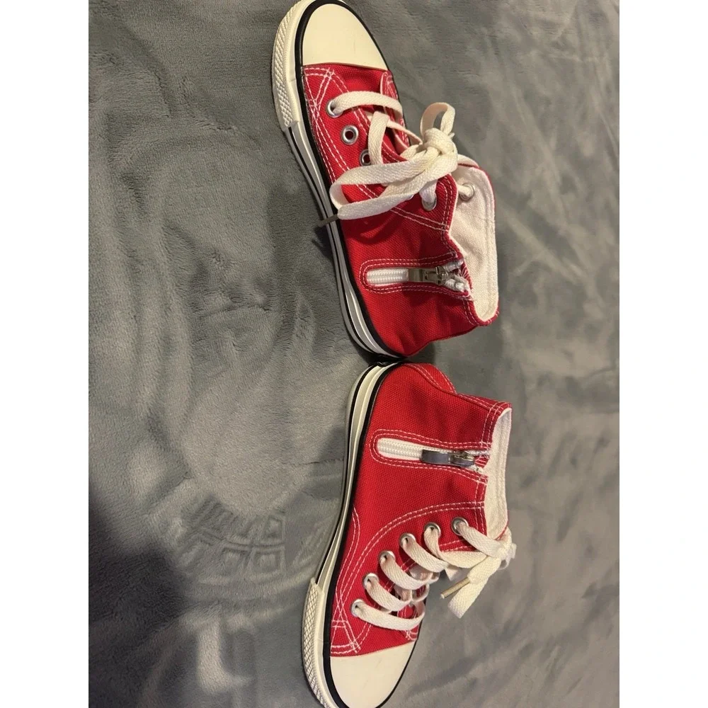 Balahou Kids Red Canvas High Top Sneakers Side Zip Casual Shoes EU 31